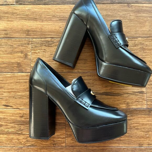 Nwt COACH Ilyse 120MM Leather Platform Loafers Black - Picture 2 of 10